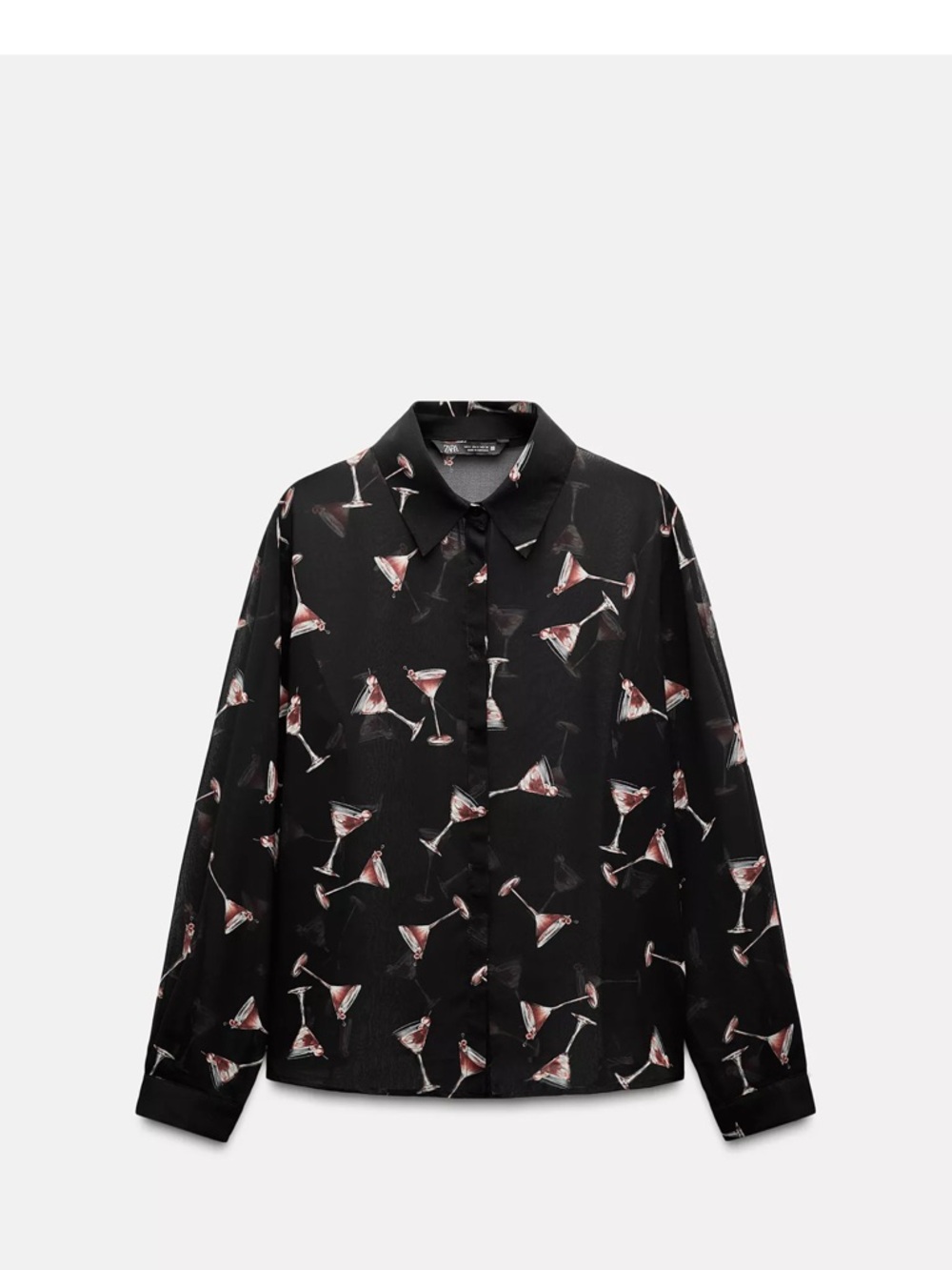 Zara Black Cocktail Glass Print Button-Up Blouse